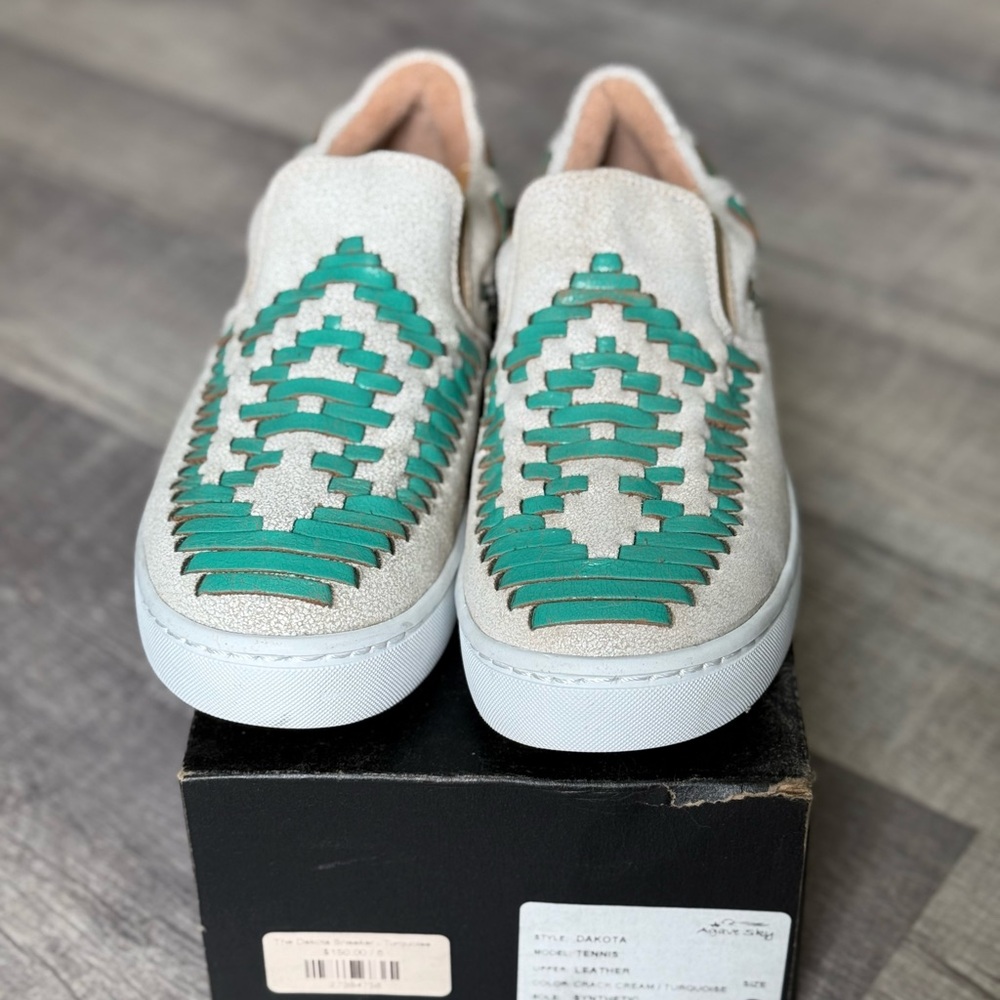 Boho/ Aztec Stylish Slip-On Sneakers with Green Pattern